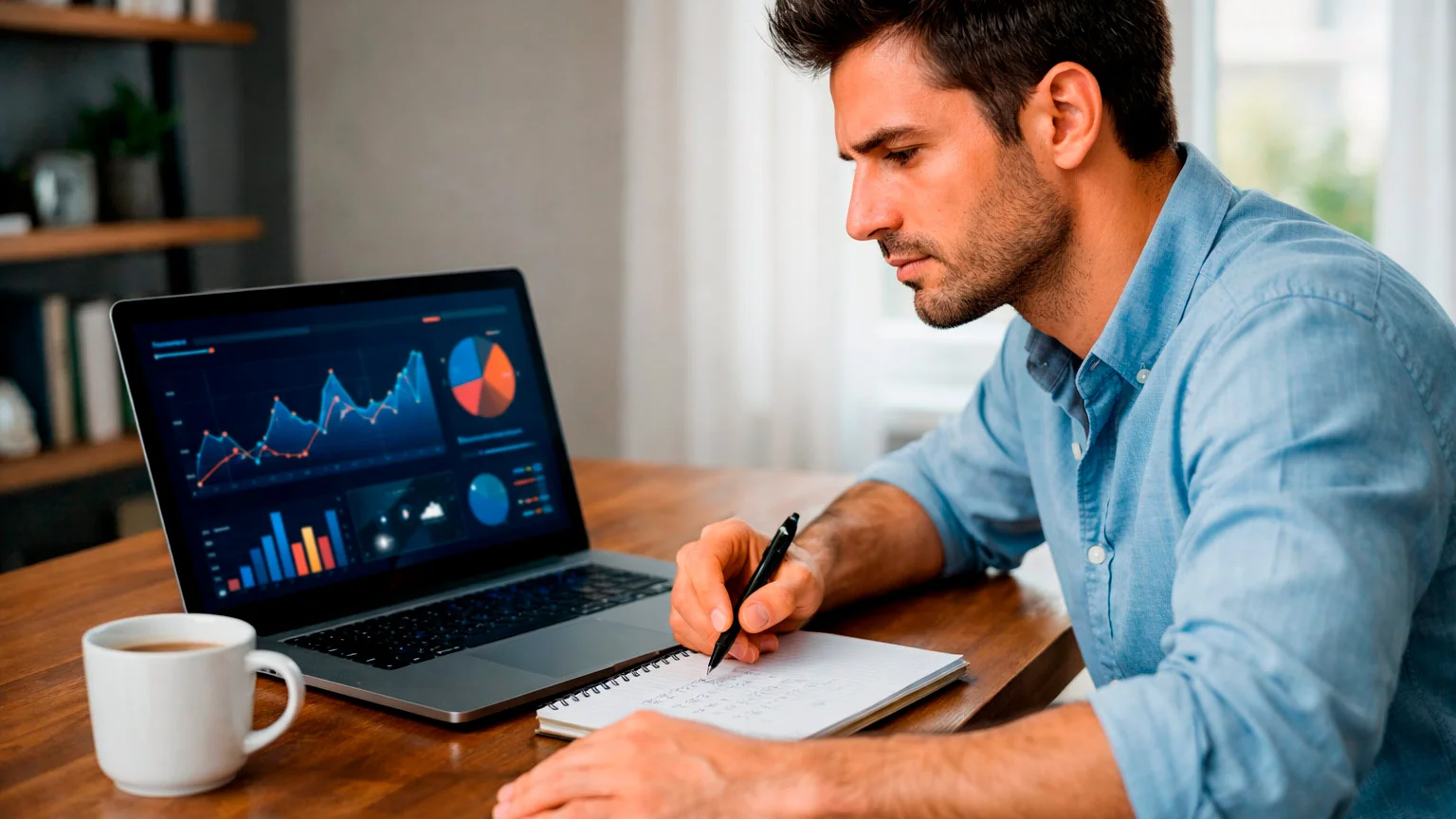 Persona che analizza dati sportivi su laptop con blocco note