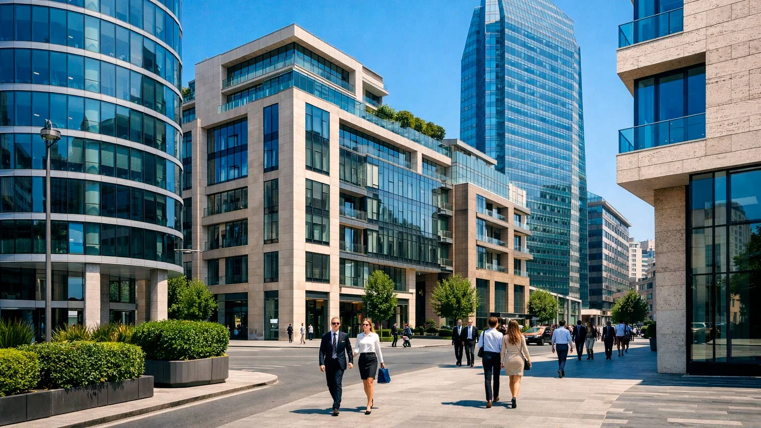 Edificio moderno di uffici con insegne di aziende italiane