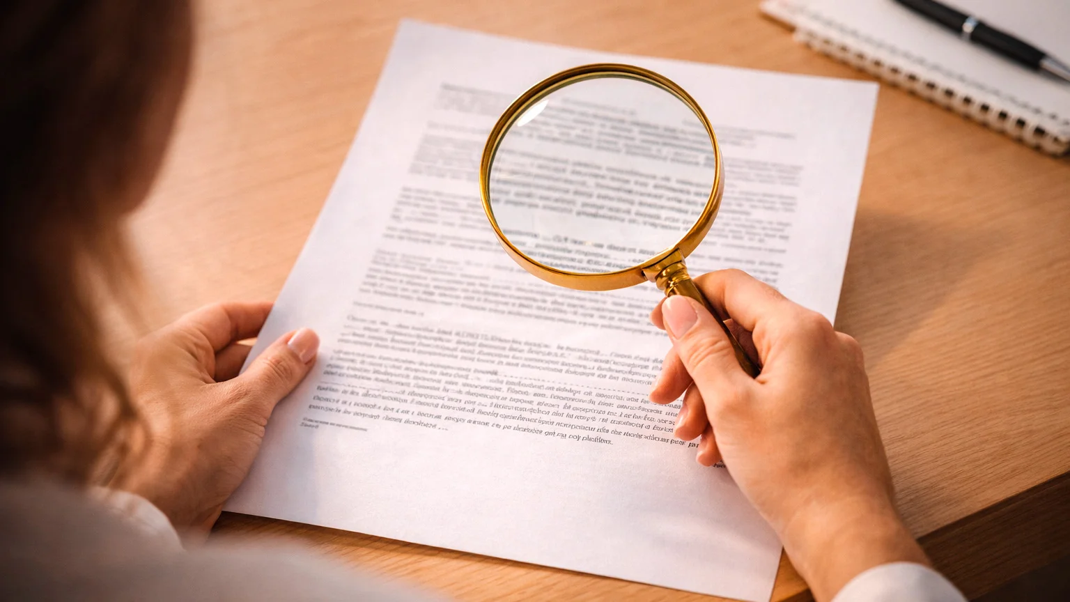 Persona che verifica informazioni su sito web con lente d'ingrandimento