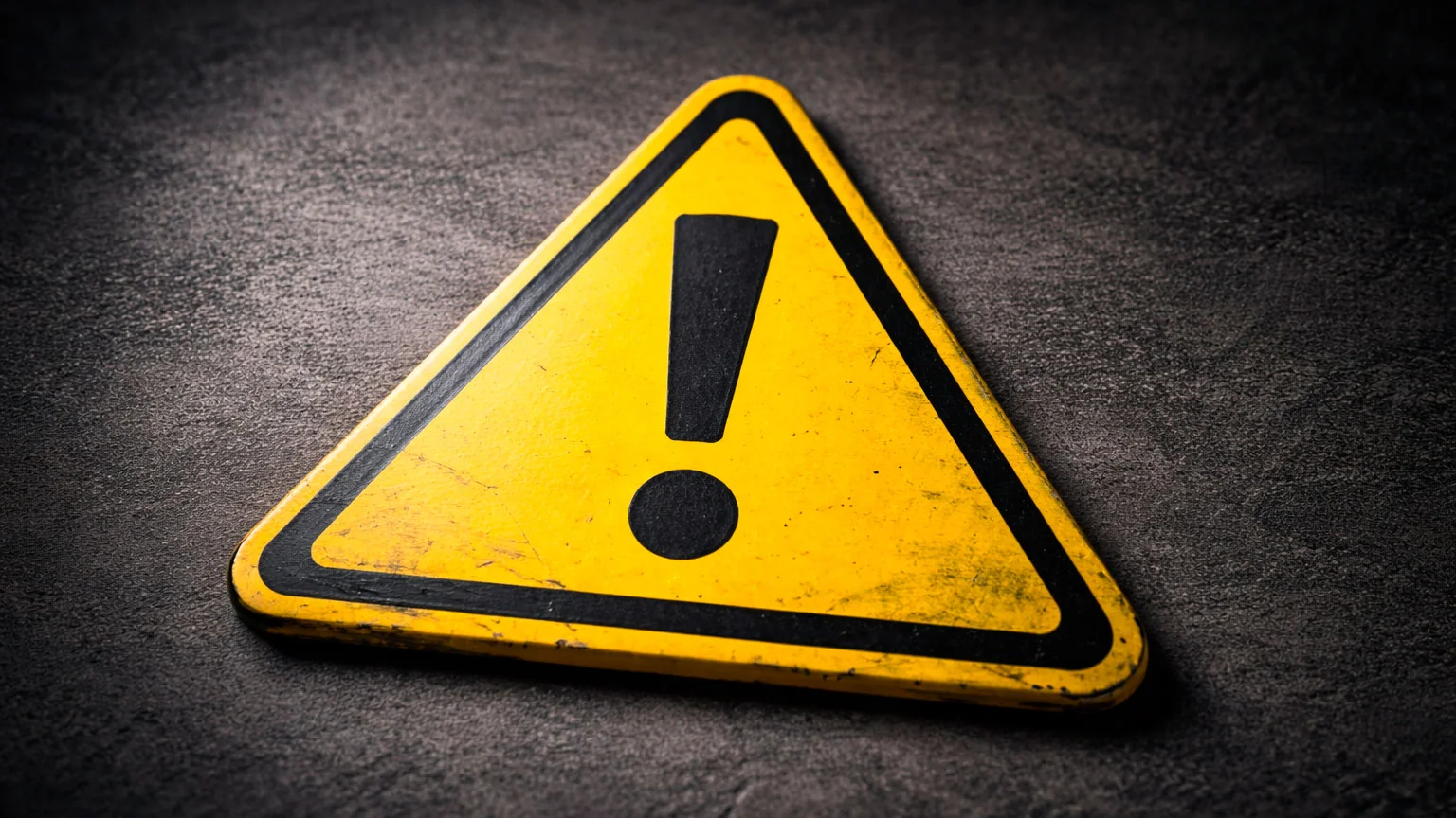 Segnale di avvertimento triangolare giallo su sfondo scuro
