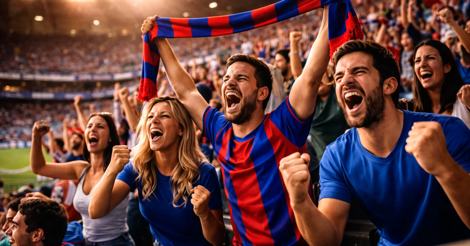 Tifosi di calcio esultano allo stadio durante una partita