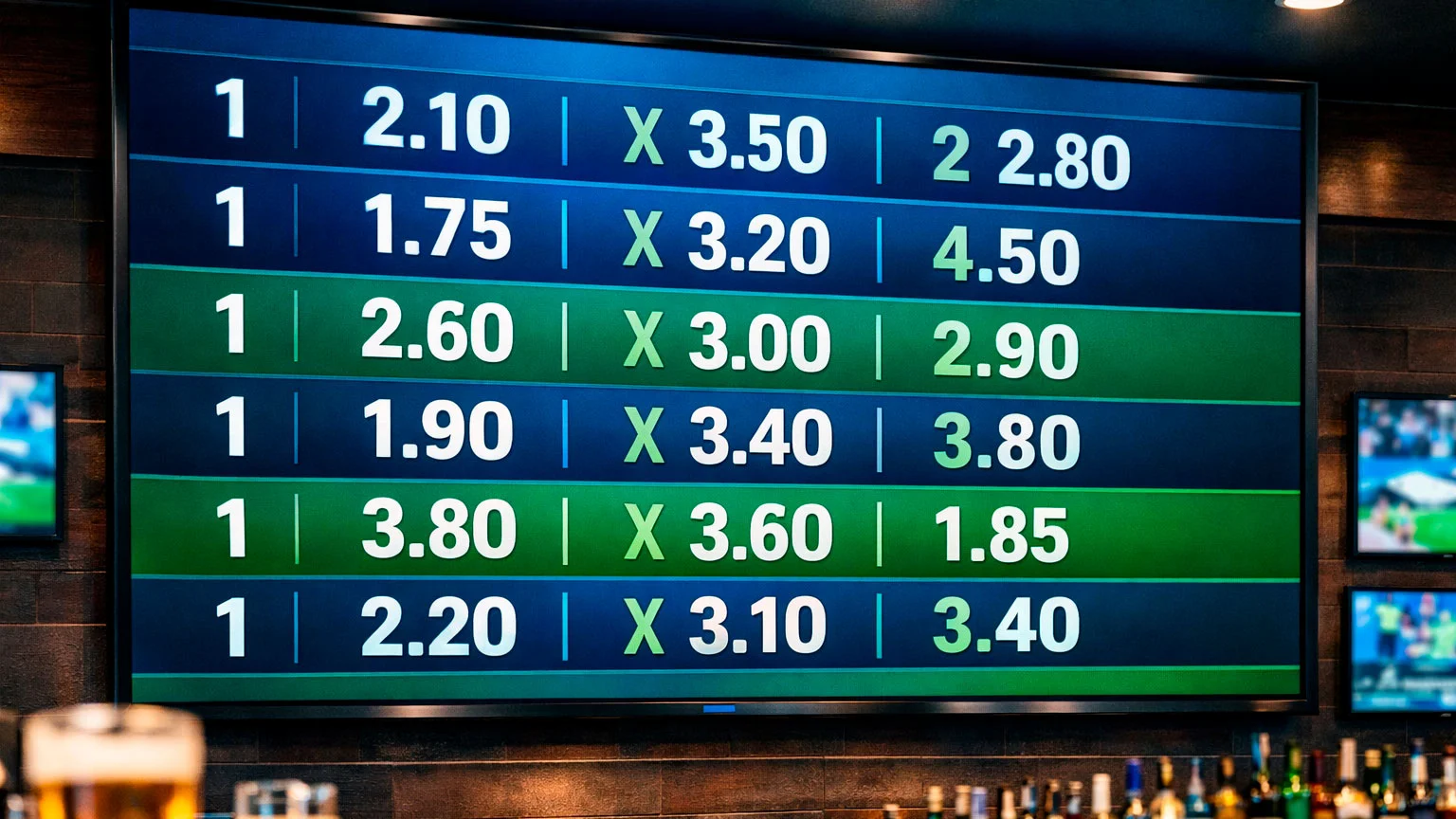 Tabellone con risultati e quote di partite di calcio