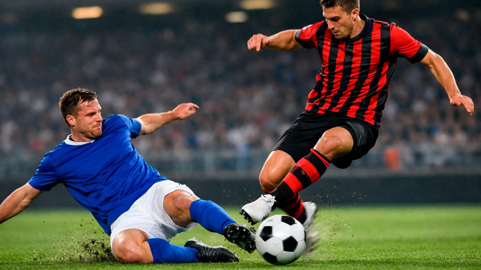 Difensore e attaccante in contrasto durante azione di gioco