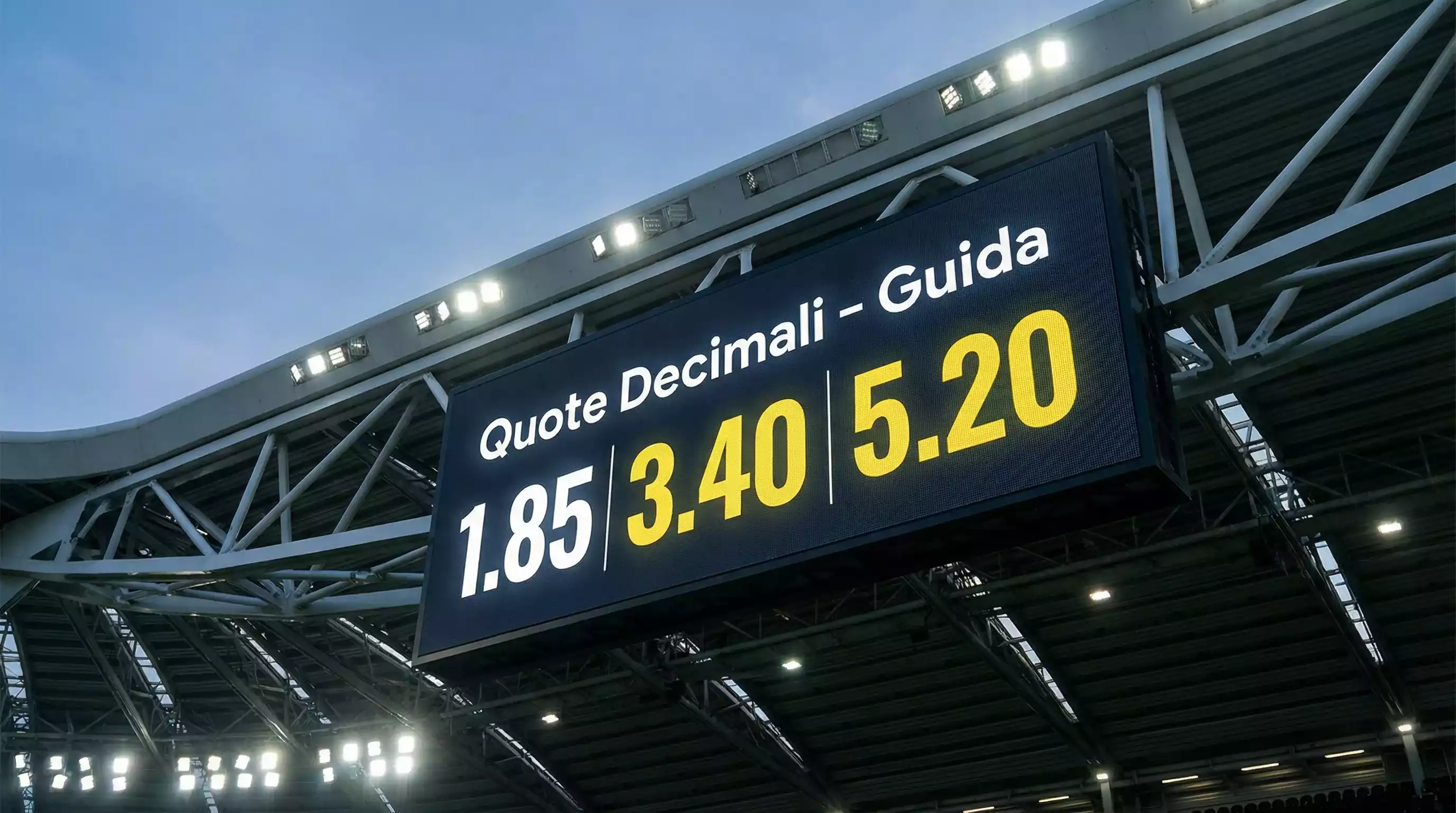 Tabellone luminoso con quote delle partite di calcio in un ambiente sportivo