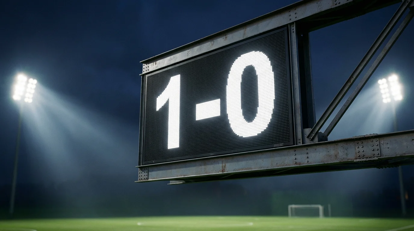 Tabellone segnapunti di uno stadio di calcio che mostra il punteggio della partita in corso